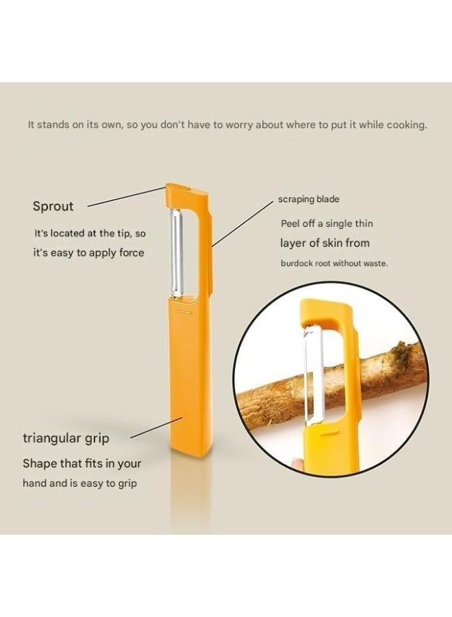 مقشرة خضراوات وفواكه عمودية متعددة الأغراض - تصميم ياباني بقاعدة قائمة بذاتها، شفرة حادة للغاية من الفولاذ المقاوم للصدأ 30CR13، مقبض مريح مانع للانزلاق، مزيل عيون البطاطس مدمج - Image 2